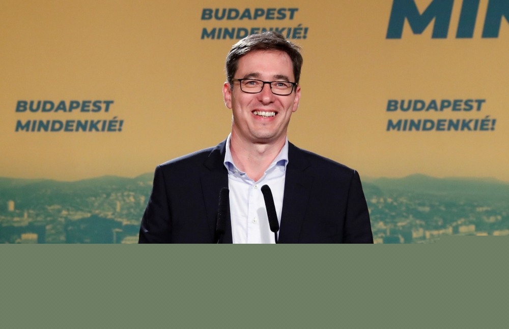 FILE PHOTO: Gergely Karacsony, opposition parties' candidate delivers a statement after his victory after being elected Mayor of Budapest, defeating the ruling party incumbent Istvan Tarlos in Budapest, Hungary, October 13, 2019. REUTERS/Bernadett Szabo/F