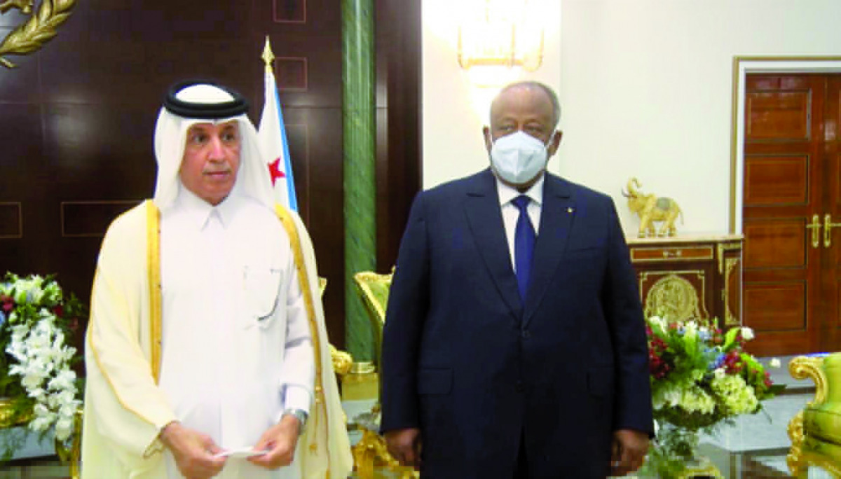 President of the Republic of Djibouti, H E Ismail Omar Guelleh, receives Minister of State for Foreign Affairs H E Sultan bin Saad Al Muraikhi.