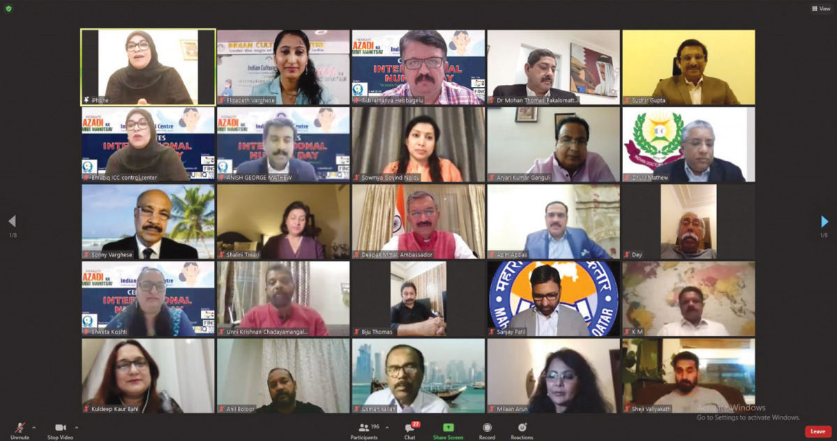 Ambassador of India to Qatar Dr. Deepak Mittal with other participants during a virtual event to mark International Nurses Day 2021.