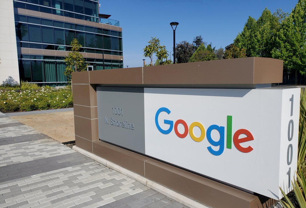 A sign is pictured outside a Google office near the company's headquarters in Mountain View, California, U.S., May 8, 2019. REUTERS/Paresh Dave/File Photo