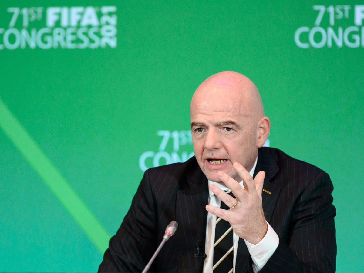 President Gianni Infantino speaking at the 71st FIFA Congress, yesterday. 