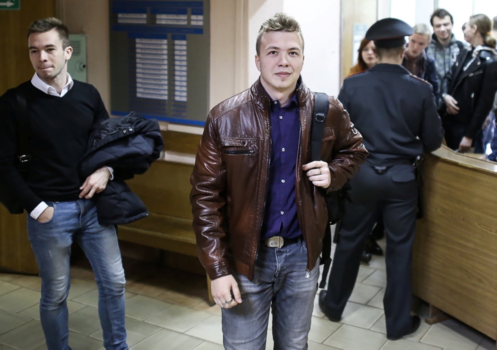 Opposition blogger and activist Roman Protasevich, who is accused of participating in an unsanctioned protest at the Kuropaty preserve, arrives for a court hearing in Minsk, Belarus April 10, 2017.. REUTERS / File picture