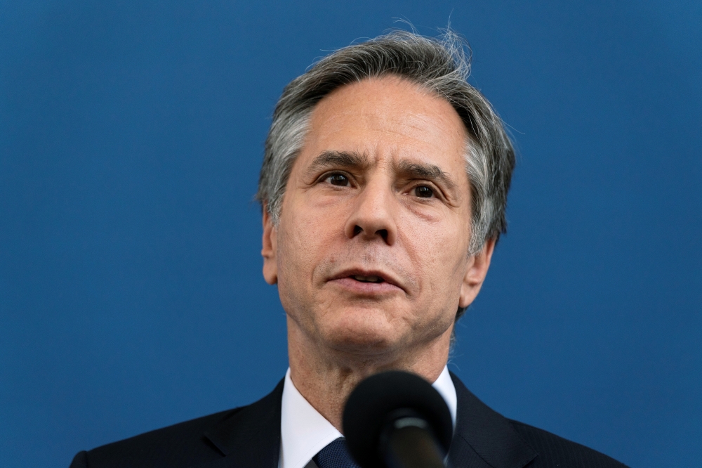 U.S. Secretary of State Antony Blinken speaks as he greets staff members of the U.S. Embassy to Egypt, in Cairo, Egypt May 26, 2021. Alex Brandon/Pool via REUTERS