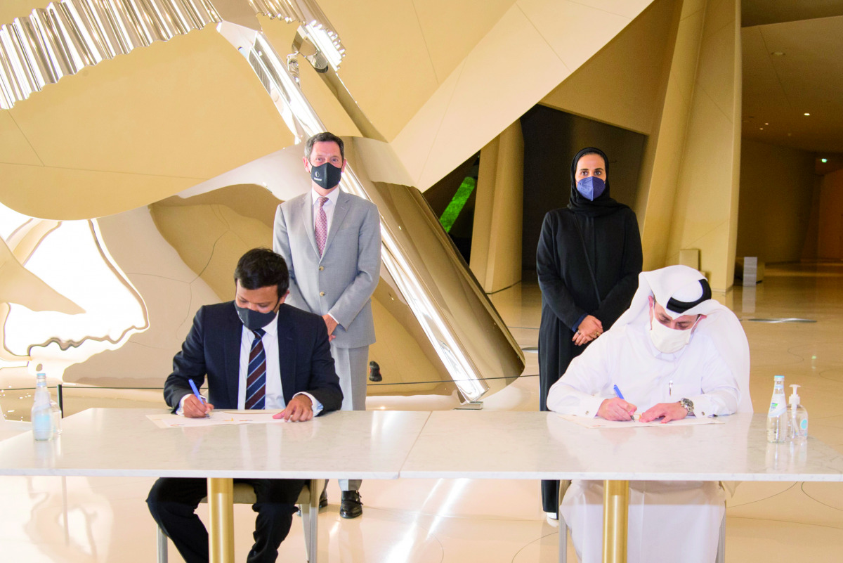 Chairperson of Qatar Museums H E Sheikha Al Mayassa bint Hamad bin Khalifa Al Thani and other officials during the signing ceremony.