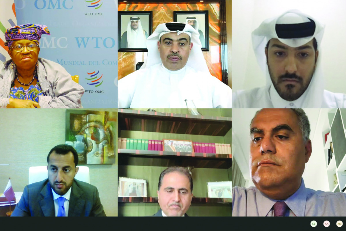 Minister of Commerce and Industry and Acting Minister of Finance, H E Ali bin Ahmed Al Kuwari, met yesterday with Director-General of the World Trade Organization (WTO), H E Dr. Ngozi Okonjo-Iweala, and other officials during the virtual meeting. 