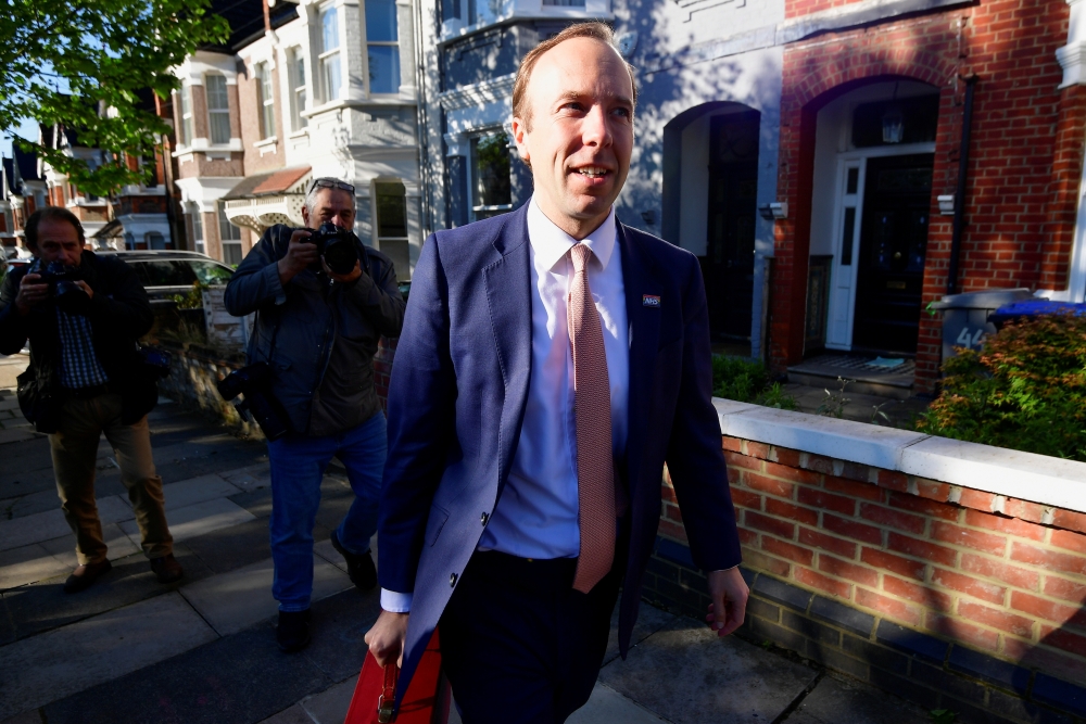 Britain's Health Secretary Matt Hancock leaves his house, in London, Britain May 27, 2021. Reuters/Toby Melville