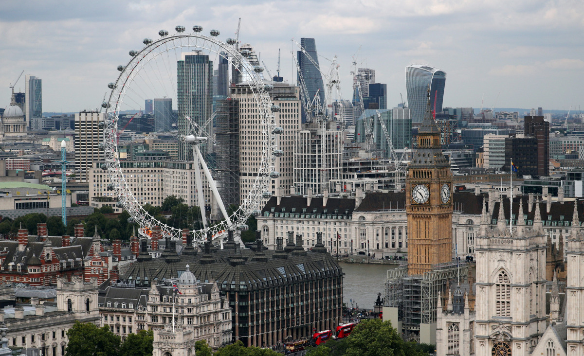 FILE PHOTO: The LONDON Eye, the Big Ben clock tower and the City of LONDON financial district are seen from the Broadway development site in central LONDON, Britain, August 23, 2017. Picture taken August 23, 2017. REUTERS/Hannah McKay/File Photo
