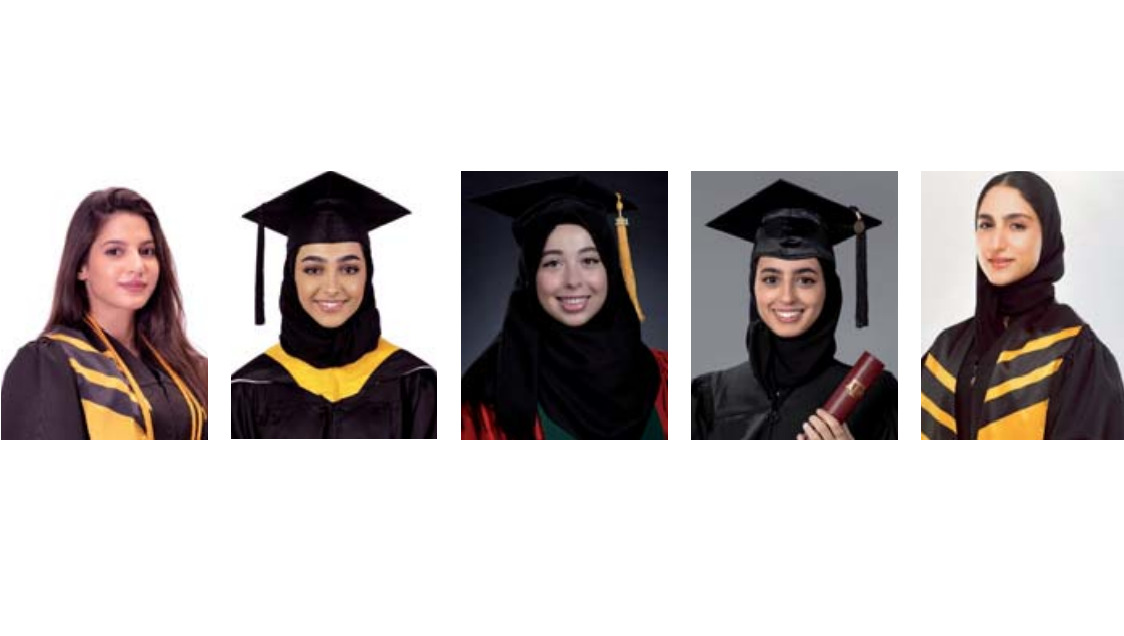 From left: Nour Turki Amin AlAreed; Dana Darwish; Toqa Afifi; Dana AlYafei; Haya Khalid Ahmad Ali Alansari
