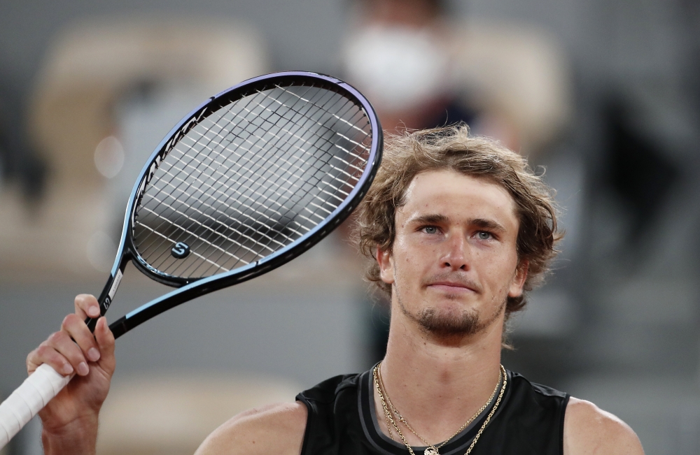 June 4, 2021 Germany's Alexander Zverev celebrates after winning his third round match against Serbia's Laslo Dere REUTERS/Benoit Tessier