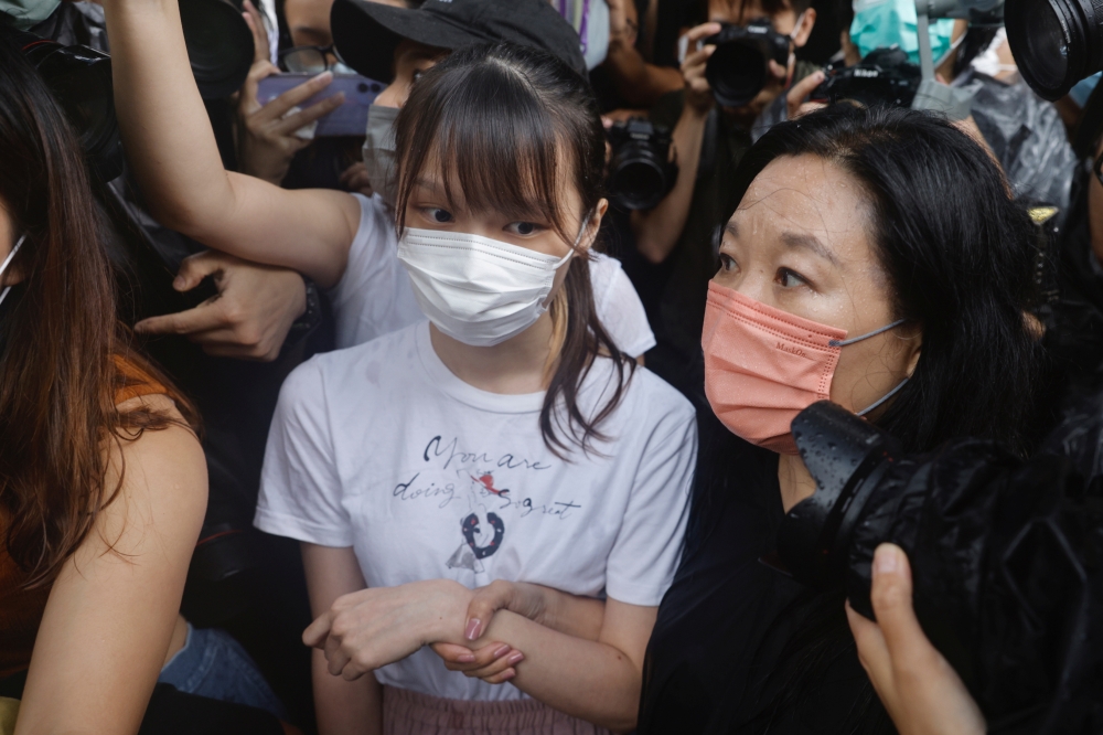 Pro-democracy activist Agnes Chow releases from prison after serving nearly seven months for her role in an unauthorised assembly during the city's 2019 anti-government protests, in Hong Kong, China June 12, 2021. Reuters/Tyrone Siu