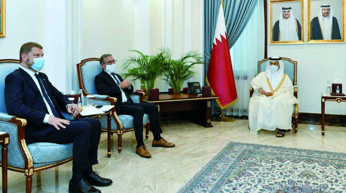 Speaker of the Shura Council H E Ahmed bin Abdullah bin Zaid Al Mahmoud with Under-Secretary-General of the United Nations Office of Counter-Terrorism at the United Nations H E Vladimir Voronkov.

