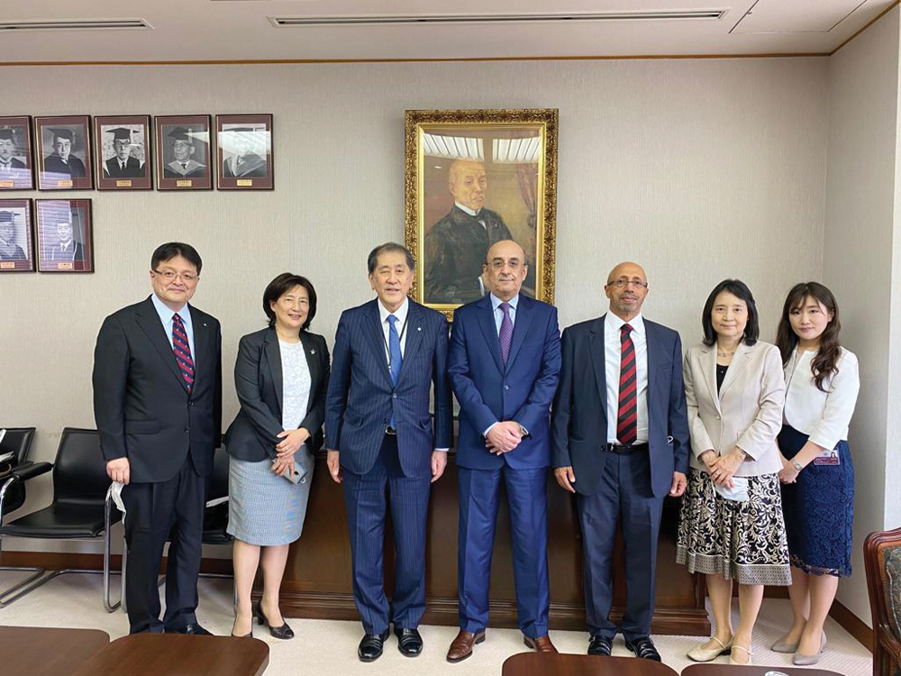 Ambassador of the State of Qatar to Japan, H E Hassan bin Mohammed Rafi Al Emadi, during his visit to the University of Waseda, in Tokyo, yesterday.