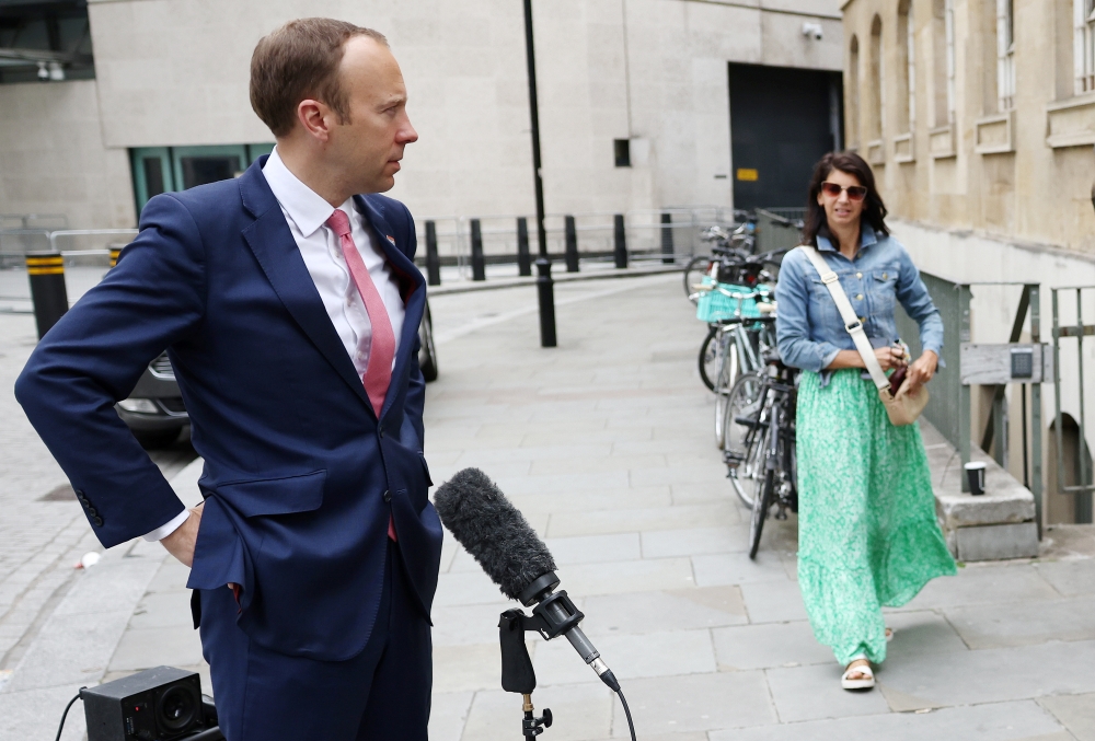 Britain's Health Secretary Matt Hancock stands outside the BBC headquarters in London, Britain, on June 6, 2021. (REUTERS/Henry Nicholls/file pic)