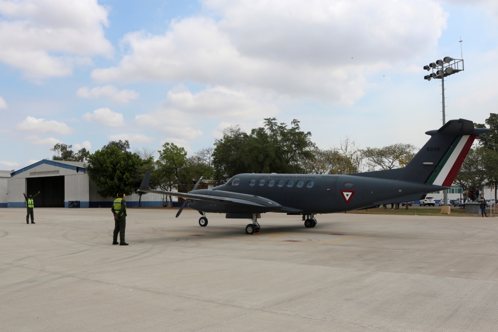 A King Air 350i plane, used for cloud seeding to enhance precipitation as part of the efforts to combat a long-term drought has hit two-thirds of Mexico, is seen before taking off at the Military Air Base No. 10 in Culiacan, in Sinaloa state, Mexico June 