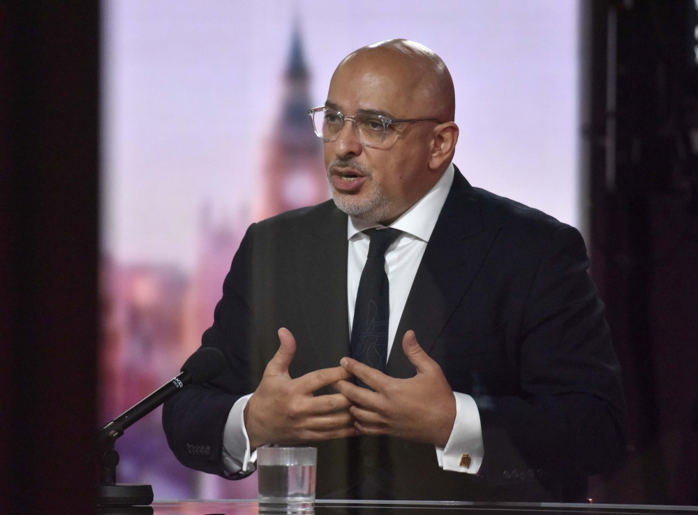 Britain's COVID-19 Vaccine Deployment Minister Nadhim Zahawi appears on BBC TV's The Andrew Marr Show in London, Britain, July 11, 2021. Jeff Overs/BBC/Handout via REUTERS