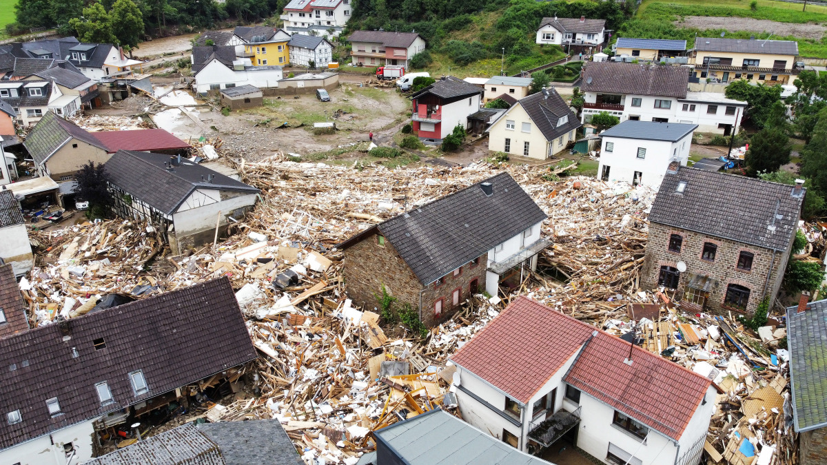 A general view of flood-affected area following heavy rainfalls in Schuld, Germany, on July 15, 2021. Picture taken with a drone. REUTERS/Staff
