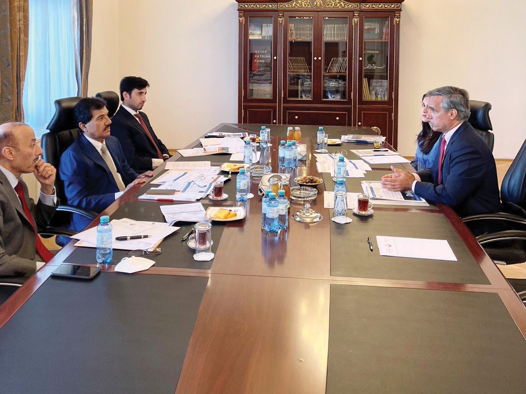Secretary-General of the Ministry of Foreign Affairs H E Dr. Ahmad Hassen Al Hammadi meeting with Director of the United Nations Office on Drugs and Crime (UNODC) Division for Treaty Affairs in Vienna, H E John Brandolino, in the presence of  the Permanen