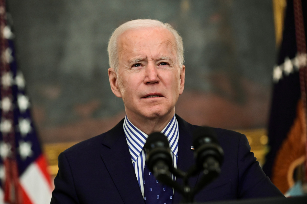 FILE PHOTO: U.S. President Joe Biden makes remarks from the White House after his coronavirus pandemic relief legislation passed in the Senate, in Washington, U.S. March 6, 2021. REUTERS/Erin Scott/File Photo
