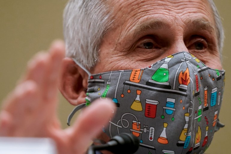 Dr. Anthony Fauci, director of the National Institute of Allergy and Infectious Diseases testifies before the House Select Subcommittee on the Coronavirus Crisis on the Capitol Hill in Washington, U.S., April 15, 2021. Amr Alfiky/Pool via REUTERS/File Pho