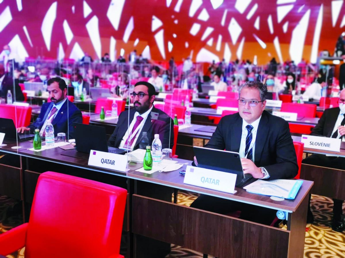 President of the Communications Regulatory Authority, Mohammed Ali Al Mannai, with members of Qatari  delegation during the opening plenary session of the 27th Universal Postal Congress in Abidjan. 