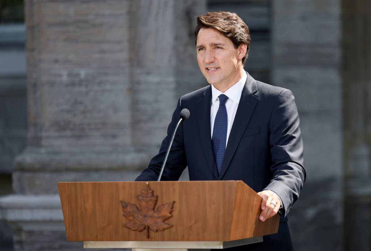 Canada's Prime Minister Justin Trudeau announces a federal election, outside Rideau Hall in Ottawa, Ontario, Canada, August 15, 2021. REUTERS/Blair Gable
