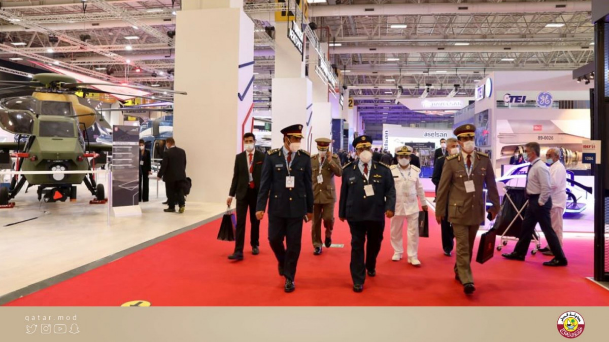 Chief of Staff of Qatar Armed Forces H E Lieutenant-General (Pilot) Ghanem bin Shaheen Al Ghanem visiting Istanbul International Defense Industry Fair, yesterday. 