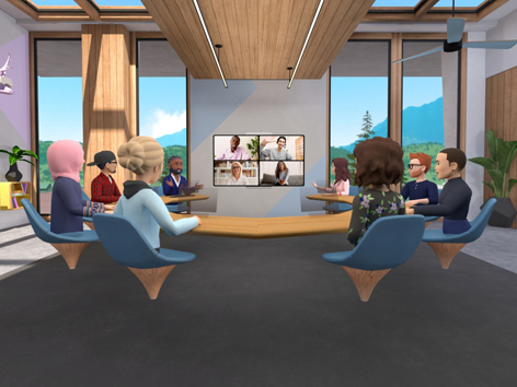 Facebook's test of its new Horizon Workrooms remote-working app for its virtual reality Oculus Quest 2 headsets is shown in this handout image obtained by Reuters. Facebook/Handout via Reuters 