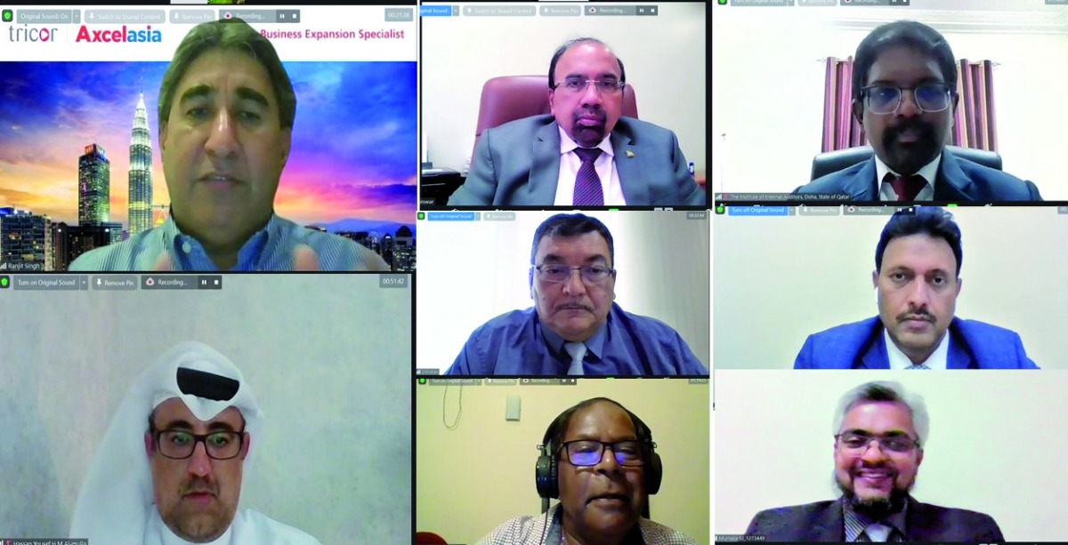 Ranjit Singh, board member of Global Institute of Internal Auditors (IIA) and Regional Managing Director of Tricor Axcelasia, Malayasia, with other participants during a webinar hosted by IIA Doha Chapter recently. 