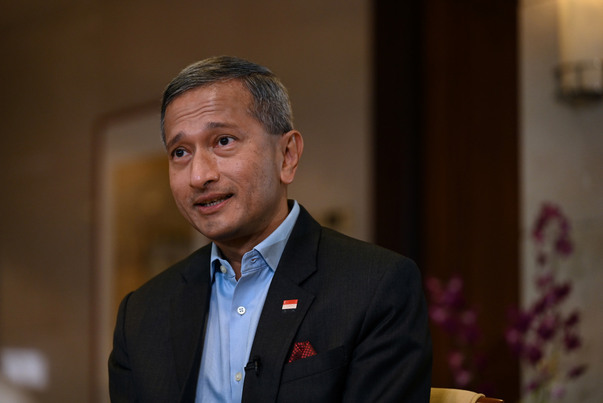 Singapore's Foreign Minister Vivian Balakrishnan speaks during in an interview at the Ministry of Foreign Affairs in Singapore August 20, 2021. REUTERS/Caroline Chia
