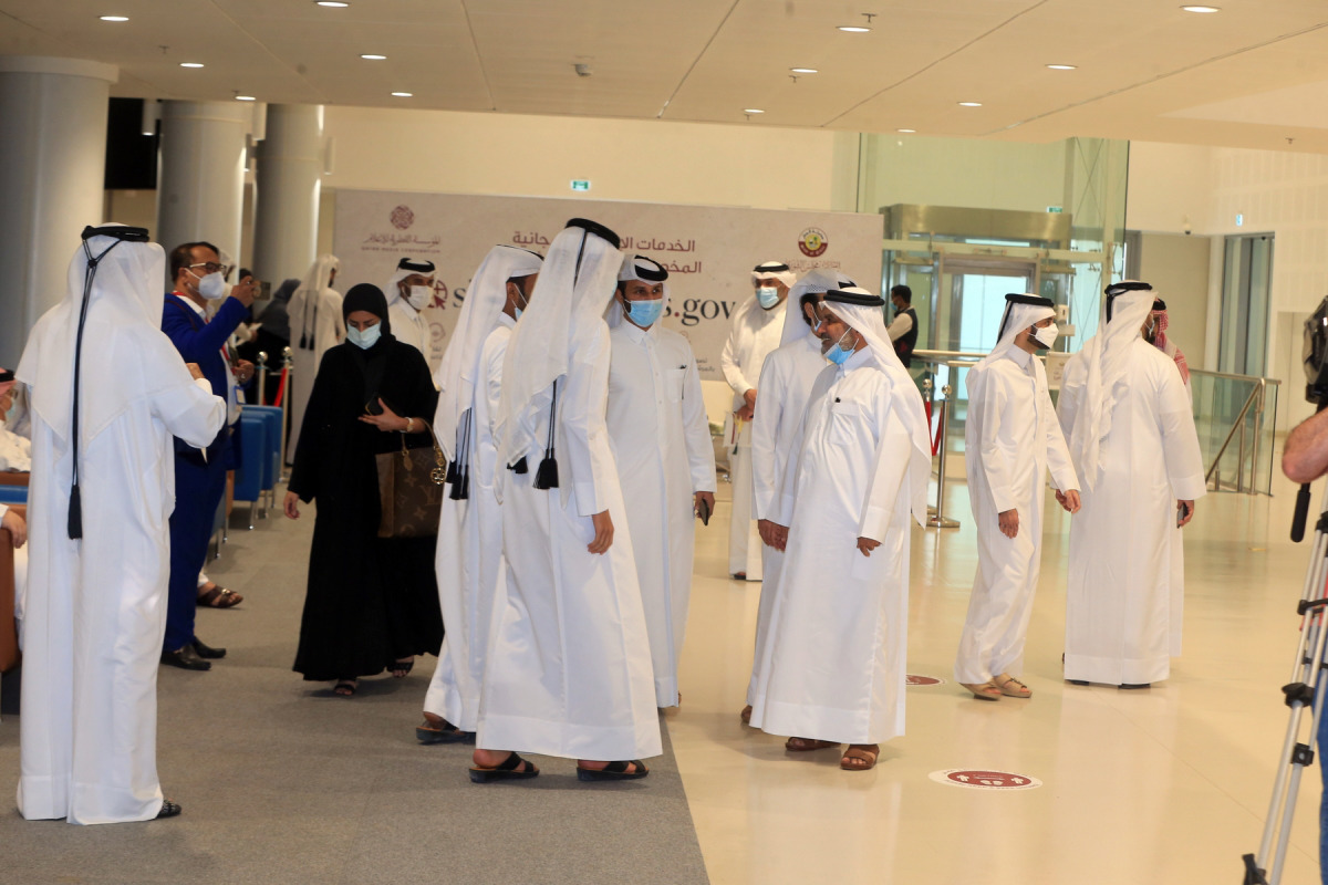 Citizens visiting an election office to file their nomination papers for the upcoming Shura Council elections, yesterday. PIC: Hussein Sayed