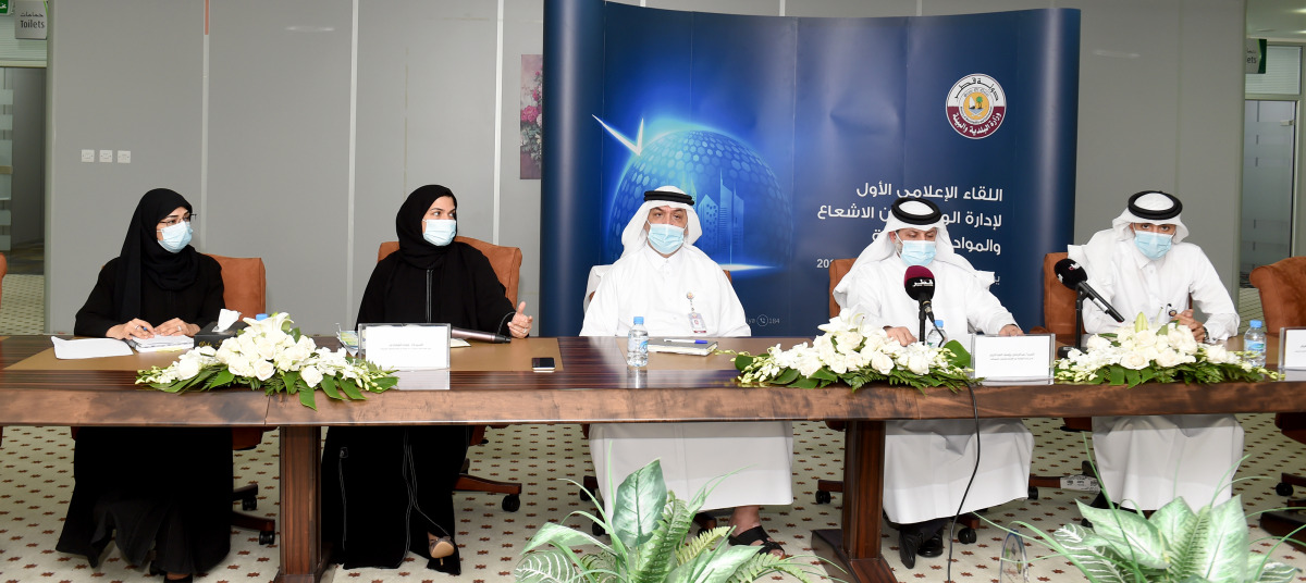 Director of the Department of Radiation Protection and Chemicals Abdul Rahman Al Abdul Jabbar with other officials during a press conference yesterday.