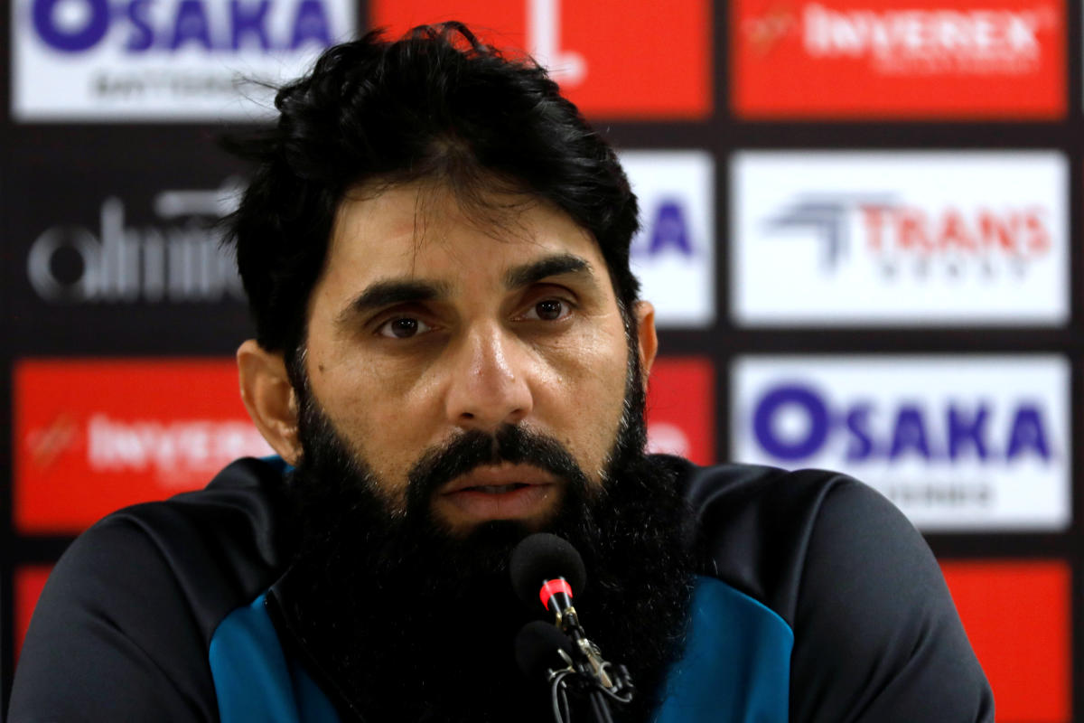 file photo:Pakistan's cricket coach Misbah-ul-Haq speaks during a news conference at the National Stadium, Karachi, Pakistan December 17, 2019. REUTERS/Akhtar Soomro
