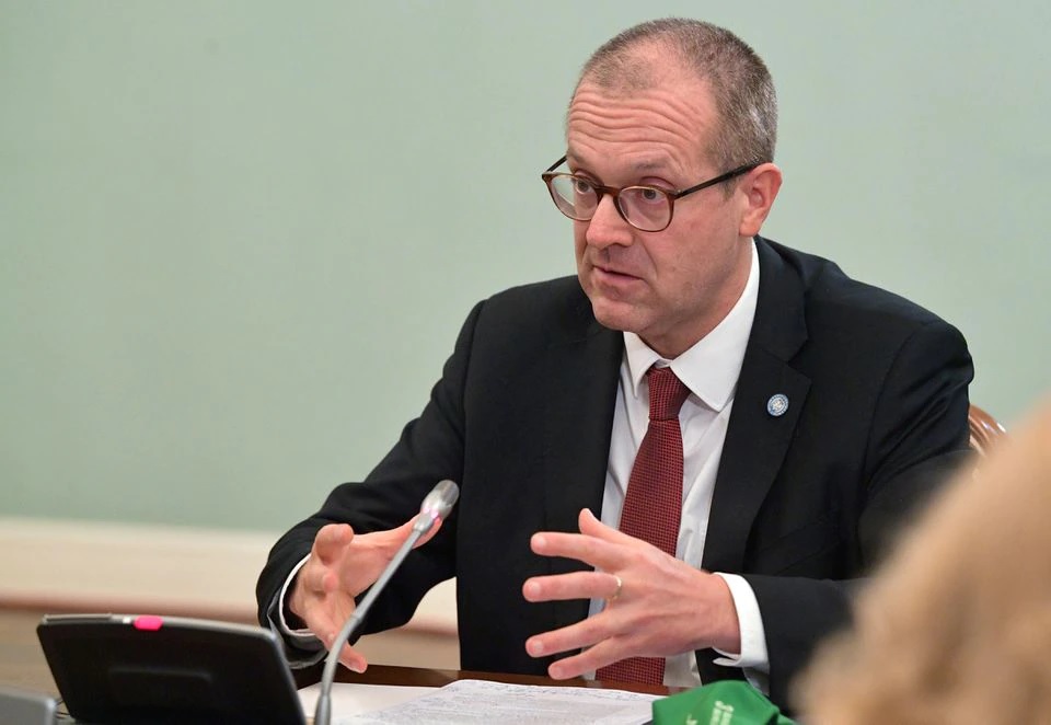 Hans Kluge, World Health Organization regional director for Europe, attends a meeting with Russian Prime Minister Mikhail Mishustin in Moscow, Russia September 23, 2020. Sputnik/Alexander Astafyev/Pool via REUTERS