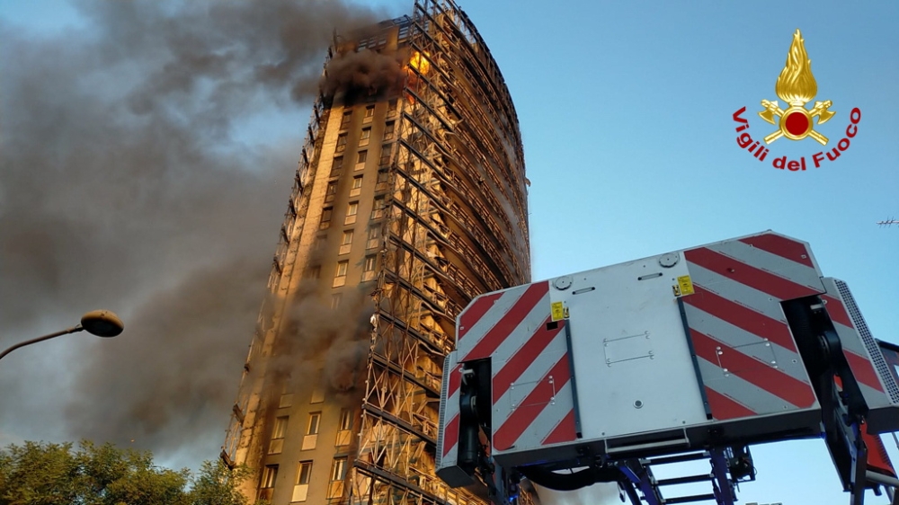 Large fire rips through a block of flats in Milan, Italy, on August 29, 2021.