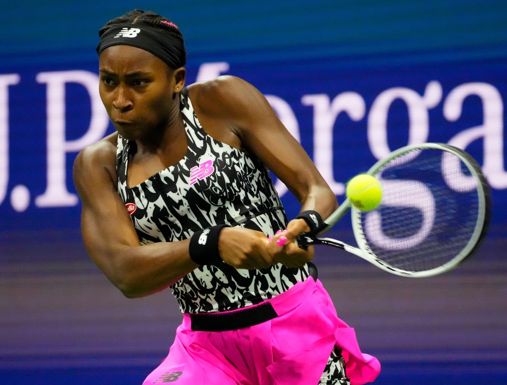 Gauff of the USA hits to Sloane Stephens of the USA on day three of the 2021 U.S. Open tennis tournament. Robert Deutsch-USA TODAY Sports