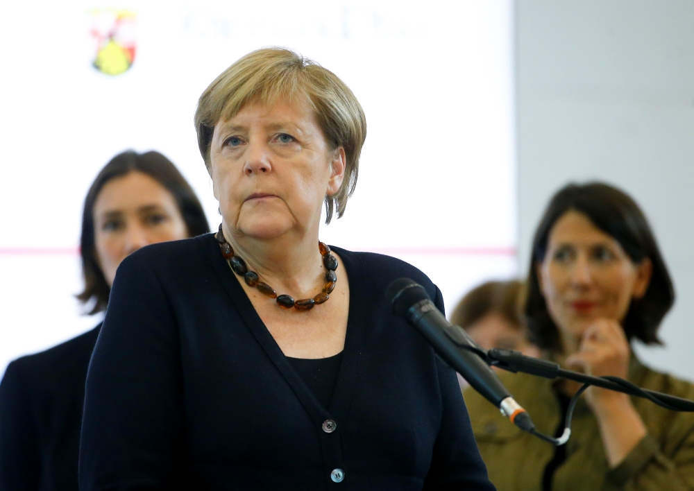 German Chancellor Angela Merkel holds a news conference after visiting an area, affected by floods several weeks ago, in Grafschaft, near Ahrweiler, Germany, September 3, 2021. REUTERS/Thilo Schmuelgen