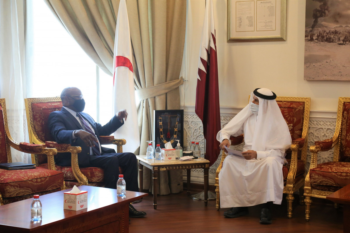 Secretary-General of Qatar Red Crescent Society, Ali bin Hassan Al Hammadi, meeting Deputy Special Representative of UN Secretary-General for Somalia, Adam Abdelmoula.
