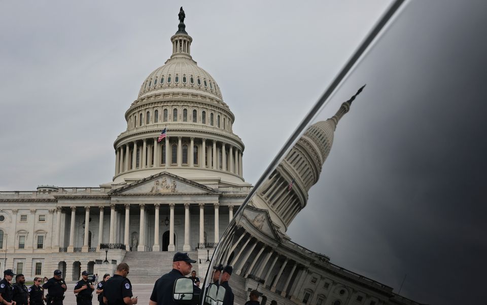 FILE PHOTO: U.S. Capitol police attend a morning briefing outside the U.S. Capitol in Washington, U.S., August 3, 2021. REUTERS/Evelyn Hockstein TPX IMAGES OF THE DAY
