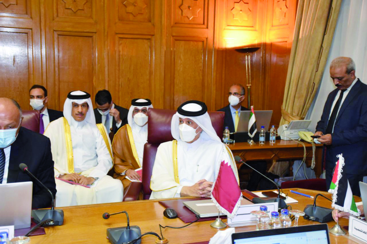Minister of State for Foreign Affairs H E Sultan bin Saad Al Muraikhi attending a meeting at the headquarters of the Arab League’s General Secretariat , in Cairo.