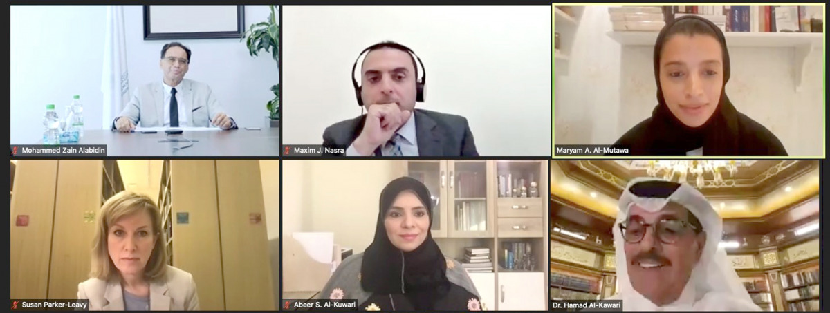 Minister of State and QNL President H E Dr. Hamad bin Abdulaziz Al Kawari and other experts during a virtual session on ‘The Role of Libraries in Preserving Islamic Cultural Heritage’. 