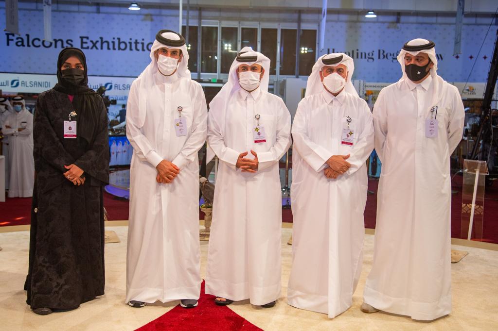 Prof. Dr. Khalid bin Ibrahim Al Sulaiti (centre), General Manager of Katara, with other officials at the Katara International Hunting and Falcons Exhibition.