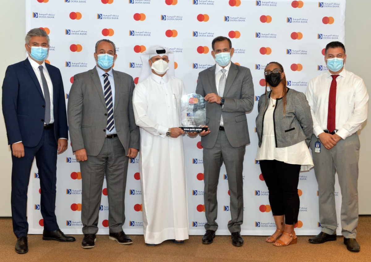 Officials from Mastercard and Doha Bank during the recognition ceremony in Doha, recently. 