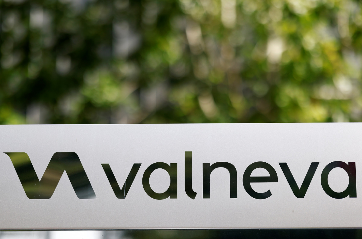 The logo of Valneva SE is pictured at the company's headquarters in Saint-Herblain, near Nantes, France, September 13, 2021. REUTERS/Stephane Mahe
