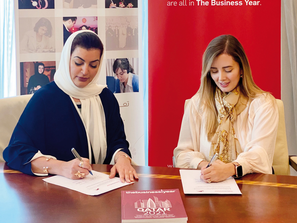 Qatari Businesswomen Association (QBWA) Vice-Chairwoman Aisha Al Fardan and The Business Year Country Manager Nataly Almanza during the MoU signing ceremony in Doha recently. 