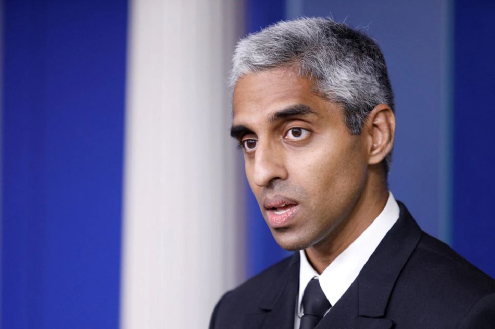 United States Surgeon General Vivek Murthy delivers remarks during a news conference with White House Press Secretary Jen Psaki at the White House in Washington, U.S., July  15, 2021. REUTERS/Tom Brenner