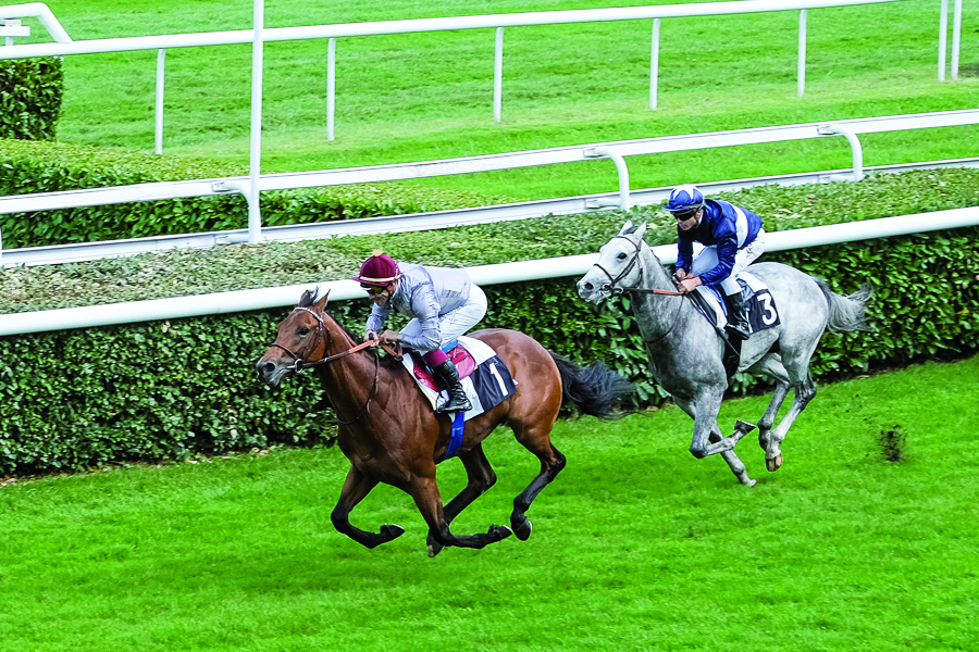 Al Shaqab Racing's Caracal (left) heads towards win. 