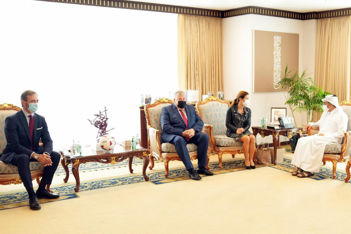 NHRC Chairman Dr. Ali bin Smaikh Al Marri meeting a delegation from the European Parliament, in Doha, yesterday. 