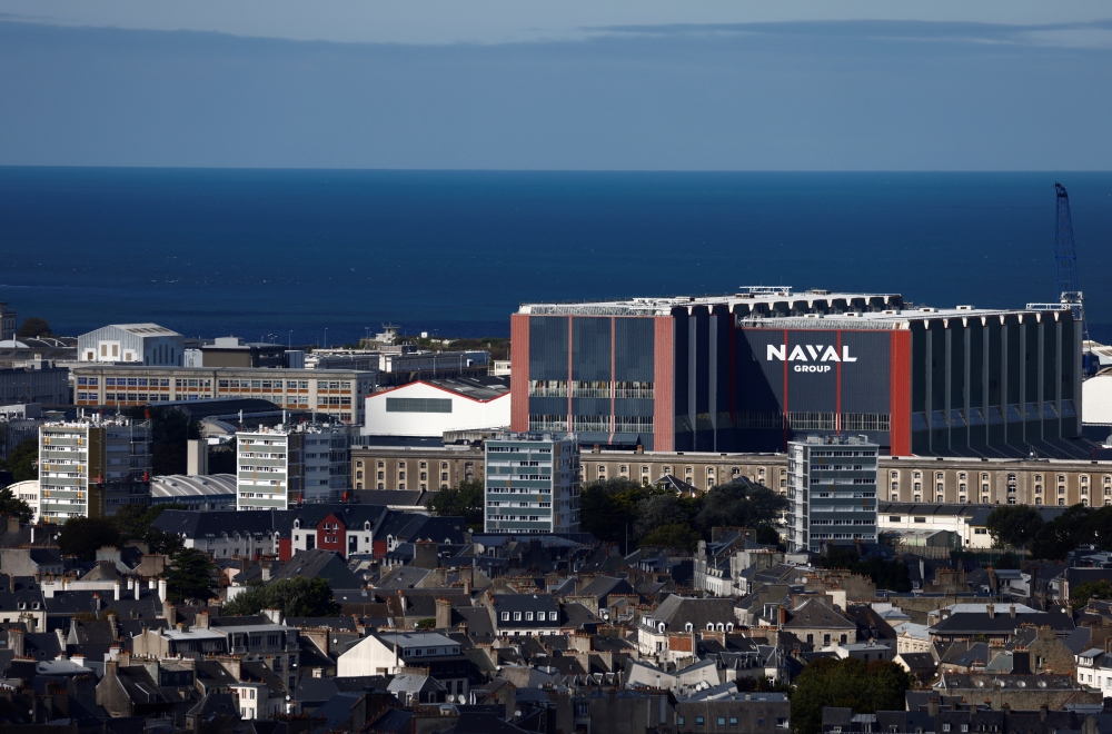 A general view shows the Naval Group site and the port of the shipbuilding town of Cherbourg-en-Contentin, France, September 23, 2021. Reuters/Stephane Mahe