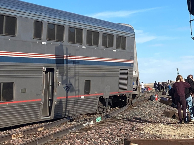 A derailed Amtrak train is seen near Havre, Montana, U.S. September 25, 2021. Courtesy of Jacob Cordeiro / Social Media via Reuters