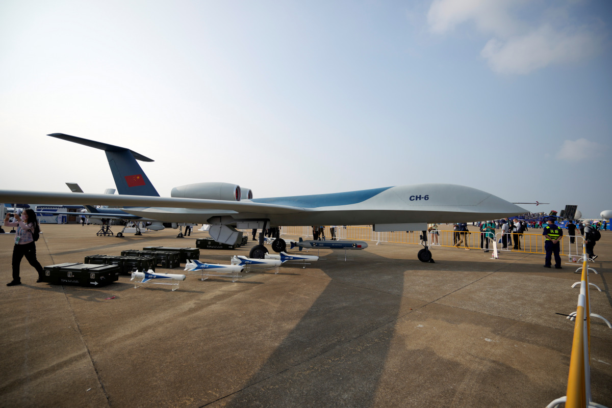 A CH-6 high-altitude, long-endurance drone is displayed at the China International Aviation and Aerospace Exhibition, or Airshow China, in Zhuhai, Guangdong province, China September 28, 2021. REUTERS/Aly Song
